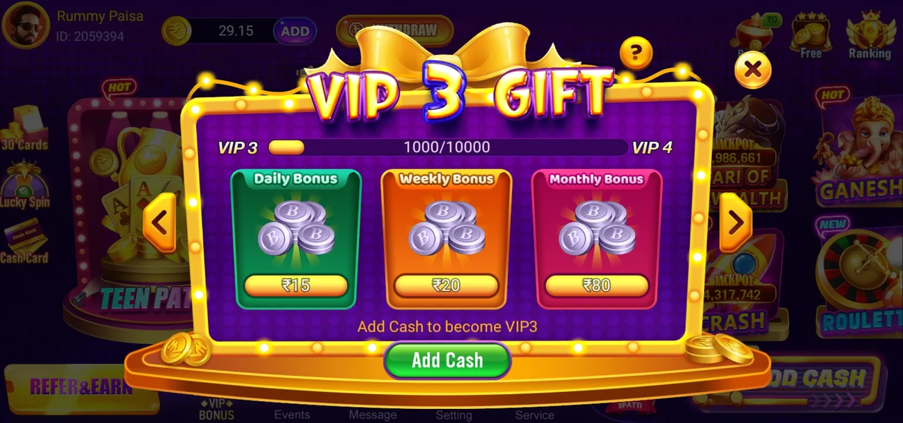 3 Patti Sea Apk VIP Bonus Program